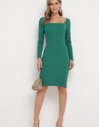 messaya Rochie Verde Ajustată Midi cu Decupaj Calense