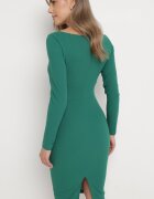 messaya Rochie Verde Ajustată Midi cu Decupaj Calense