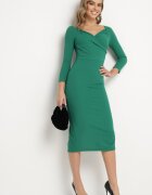 messaya Rochie Verde Decorată cu Decolteu Asimetric Silfedi