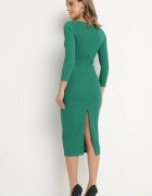 messaya Rochie Verde Decorată cu Decolteu Asimetric Silfedi