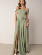 messaya Rochie verde deschis de cocktail cloș cu decolteu spaniol și crăpătură pe picior Gralia