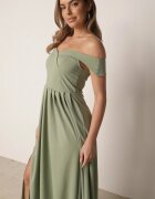 messaya Rochie verde deschis de cocktail cloș cu decolteu spaniol și crăpătură pe picior Gralia