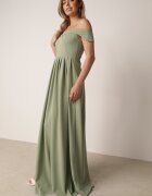 messaya Rochie verde deschis de cocktail cloș cu decolteu spaniol și crăpătură pe picior Gralia