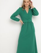 messaya Rochie Verde Evazată Decorată Cu Centură În Talie Felirith