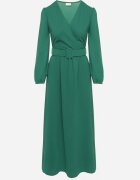 messaya Rochie Verde Evazată Decorată Cu Centură În Talie Felirith