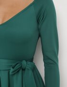 messaya Rochie Verde Evazată Midi cu Centură și Decolteu Triunghiular Lunasky