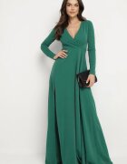 messaya Rochie Verde închis Evazată cu Decolteu în V și Șliț Decorată cu Fir Metalic Emilandra