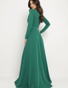 messaya Rochie Verde închis Evazată cu Decolteu în V și Șliț Decorată cu Fir Metalic Emilandra