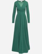 messaya Rochie Verde închis Evazată cu Decolteu în V și Șliț Decorată cu Fir Metalic Emilandra