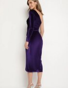 messaya Rochie violet din velur cu croi asimetric cu șliț și drapaj Folinda