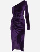 messaya Rochie violet din velur cu croi asimetric cu șliț și drapaj Folinda