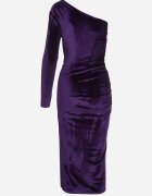 messaya Rochie violet din velur cu croi asimetric cu șliț și drapaj Folinda