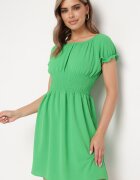 metro five Rochie Evazată Verde Tip Spaniol cu Elastic în Talie Tiadella