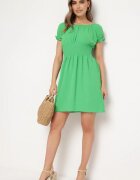 metro five Rochie Evazată Verde Tip Spaniol cu Elastic în Talie Tiadella