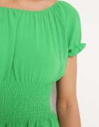 metro five Rochie Evazată Verde Tip Spaniol cu Elastic în Talie Tiadella