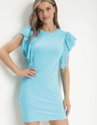 metrofive Rochie Mulată Din Bumbac Cu Volan Ajurat Albastră Belohia
