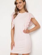 metrofive Rochie mulată din bumbac roz deschis cu volan ajurat Belohia