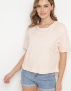 metrofive T-shirt Bej din bumbac decorat cu cristale Fadelis