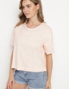 metrofive T-shirt Bej din bumbac decorat cu cristale Fadelis