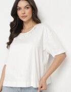 metrofive Tricou Alb din bumbac Decorat cu zirconii Fadelis