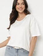 metrofive Tricou Alb din bumbac Decorat cu zirconii Fadelis