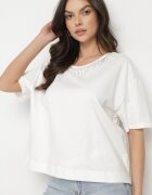 metrofive Tricou Alb din bumbac Decorat cu zirconii Fadelis