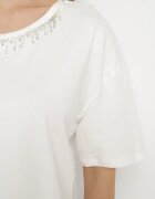 metrofive Tricou Alb din bumbac Decorat cu zirconii Fadelis