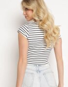 metrofive Tricou Alb-Negru Din bumbac Reiat cu croială scurtă Quedara