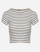 metrofive Tricou Alb-Negru Din bumbac Reiat cu croială scurtă Quedara