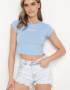 metrofive Tricou Albastru Mulat Cropped cu Imprimeu în Față Yaloena