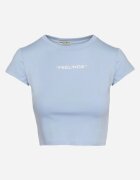 metrofive Tricou Albastru Mulat Cropped cu Imprimeu în Față Yaloena