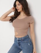 metrofive Tricou Bej închis din bumbac cu decupaj asimetric și lanț decorativ Glitia