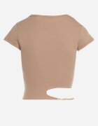 metrofive Tricou Bej închis din bumbac cu decupaj asimetric și lanț decorativ Glitia