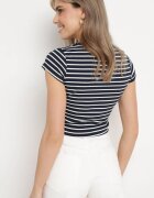 metrofive Tricou de bumbac Albastru marin-alb reiat cu croială scurtă Quedara