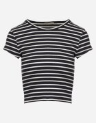 metrofive Tricou de bumbac Albastru marin-alb reiat cu croială scurtă Quedara