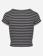 metrofive Tricou de bumbac Albastru marin-alb reiat cu croială scurtă Quedara