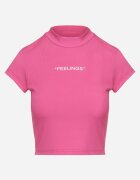 metrofive Tricou fuchsia cu croi scurt și mulat cu text Ebira