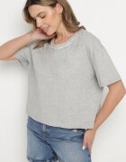 metrofive Tricou Gri de bumbac Decorat Cu zirconii Fadelis