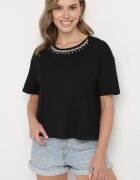 metrofive Tricou Negru din bumbac împodobit cu strasuri Fadelis