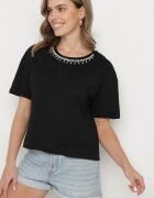 metrofive Tricou Negru din bumbac împodobit cu strasuri Fadelis