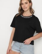 metrofive Tricou Negru din bumbac împodobit cu strasuri Fadelis