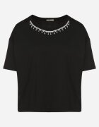 metrofive Tricou Negru din bumbac împodobit cu strasuri Fadelis