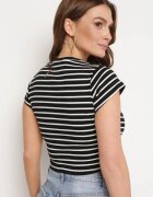 metrofive Tricou negru și alb din bumbac reiat cropped Quedara