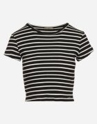 metrofive Tricou negru și alb din bumbac reiat cropped Quedara