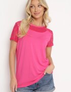 metrofive Tricou roz din Vâscoză cu Mânecă Scurtă și Dantelă Relliara