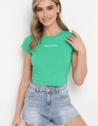 metrofive Tricou Verde Ajustat Cropped cu Imprimeu în Față Yaloena