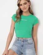 metrofive Tricou Verde Ajustat Cropped cu Imprimeu în Față Yaloena