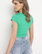 metrofive Tricou Verde Ajustat Cropped cu Imprimeu în Față Yaloena
