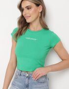 metrofive Tricou Verde Ajustat Cropped cu Imprimeu în Față Yaloena