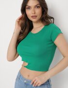 metro five Tricou Verde de bumbac cu Decolteu Asimetric și Lănțișor Decorativ Glitia